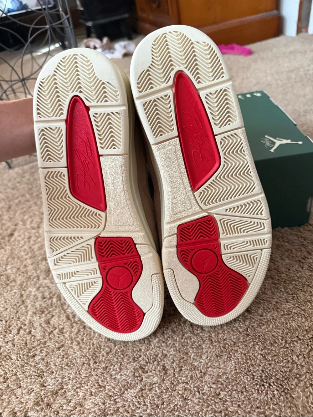 Jordan Low-Top Sneakers in Beige with Red Accents